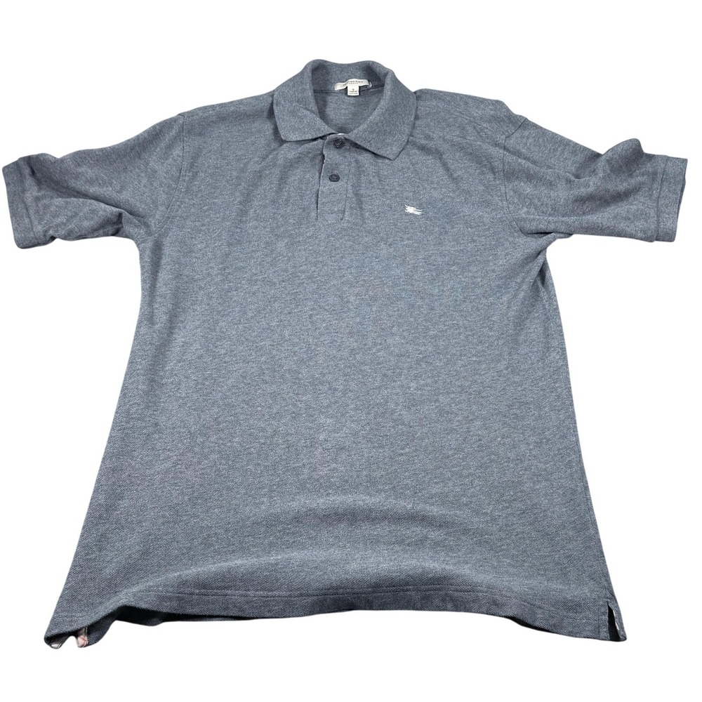 Burberry London Polo Shirt Mens S Gray Solid Knit Embroidered Logo Collared